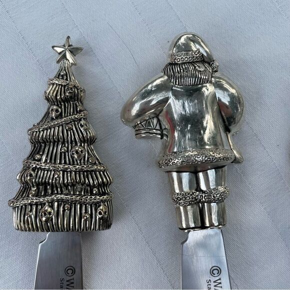 WALLACE silversmiths 4 Christmas spreaders Santa snowman candy cane tree - Picture 6 of 11